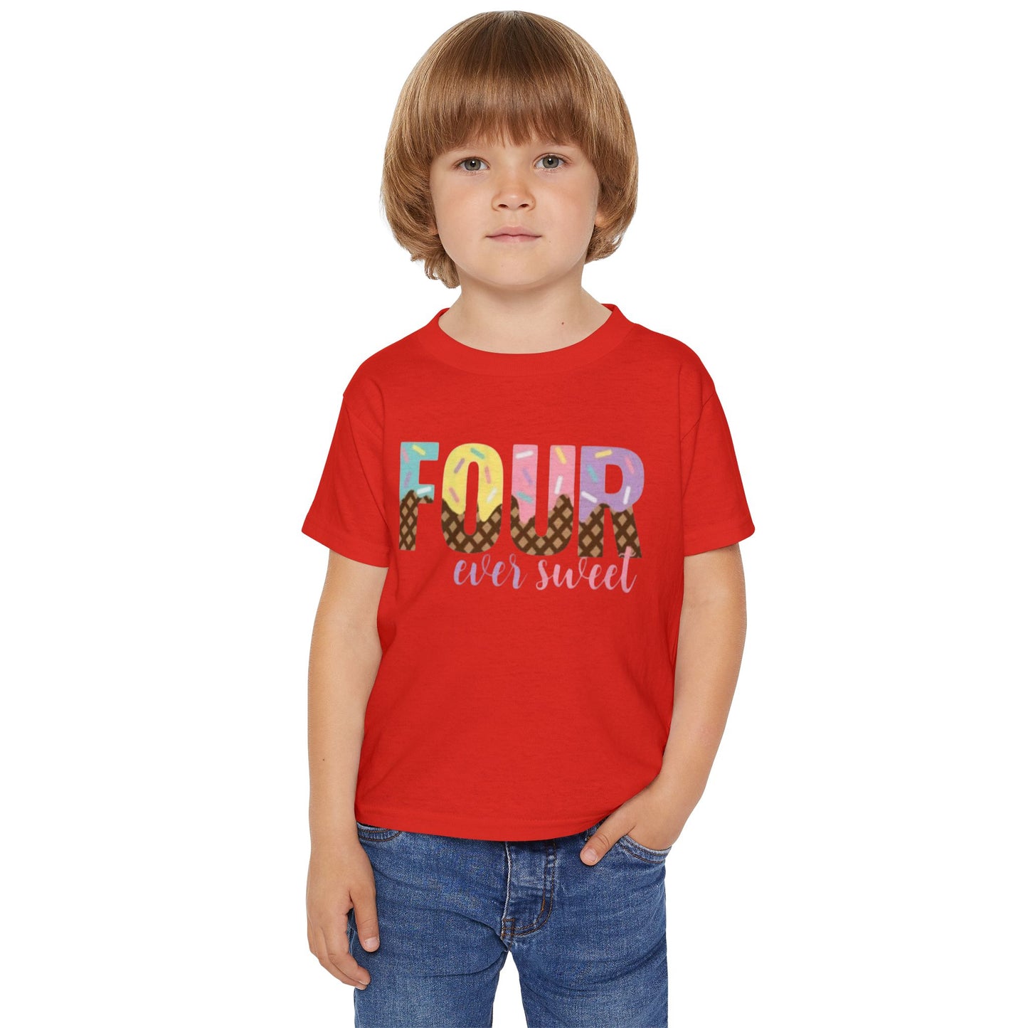 Colorful 'Four Ever Sweet' Toddler T-shirt – Perfect for Birthday Celebrations