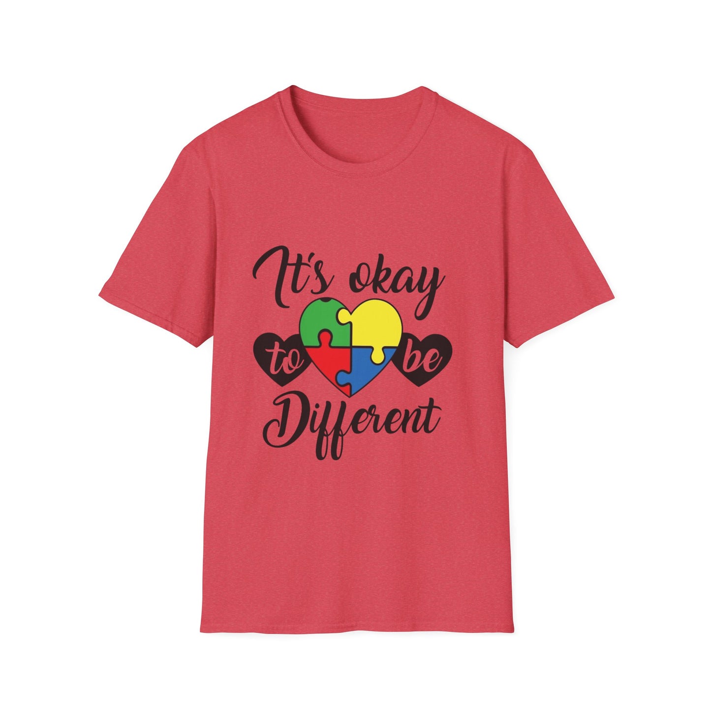 It's Okay to Be Different Unisex T-Shirt - Colorful Puzzle Heart Design