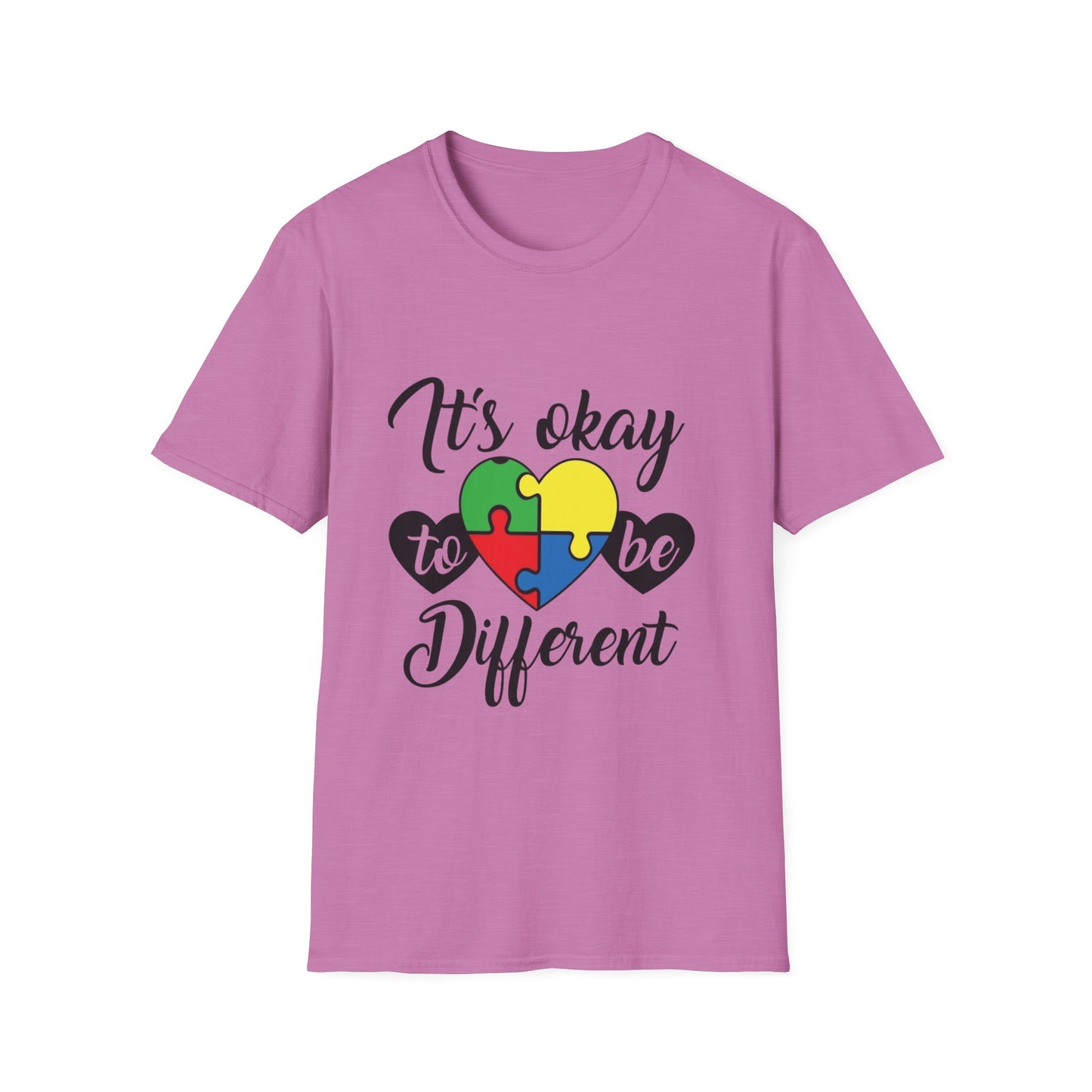 It's Okay to Be Different Unisex T-Shirt - Colorful Puzzle Heart Design