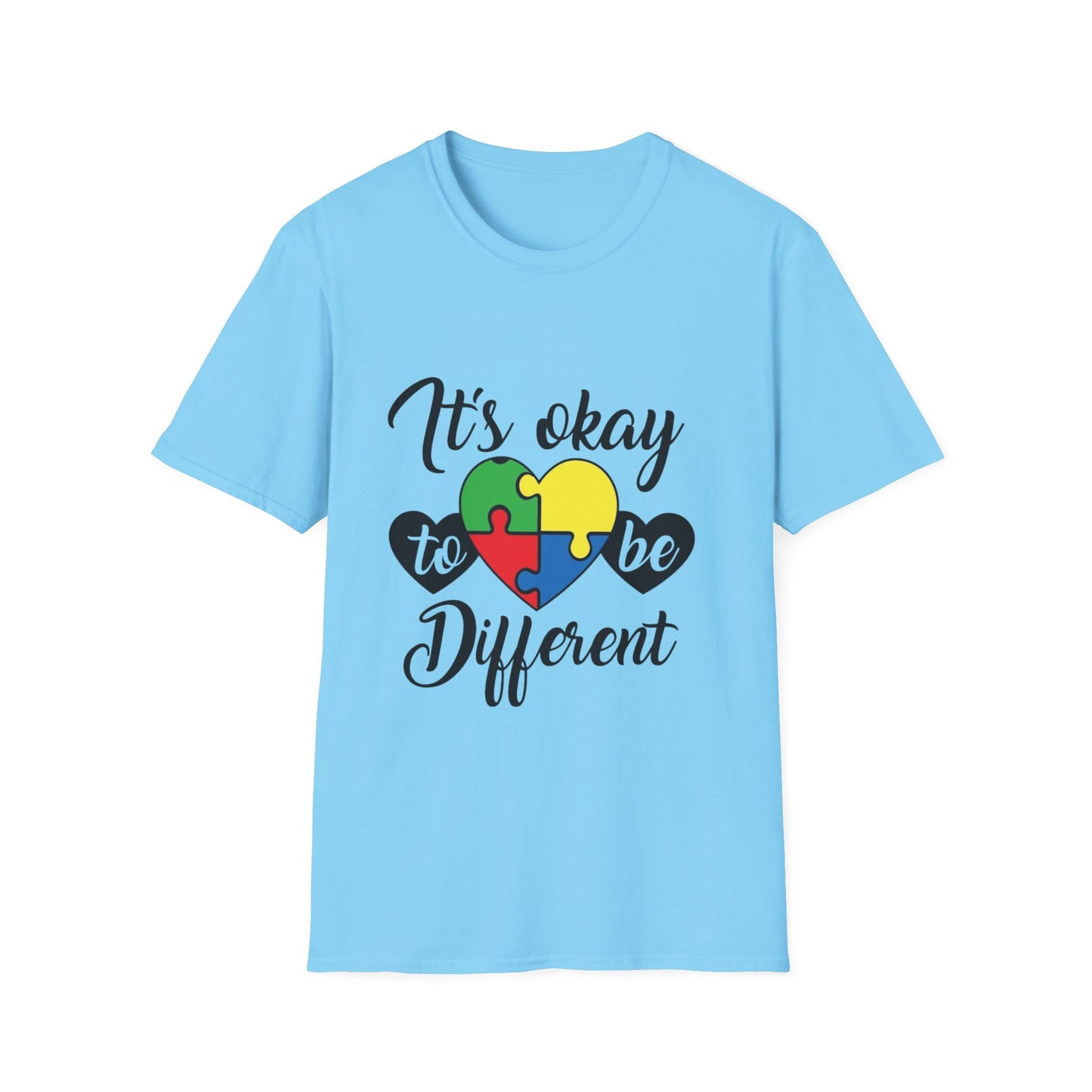 It's Okay to Be Different Unisex T-Shirt - Colorful Puzzle Heart Design