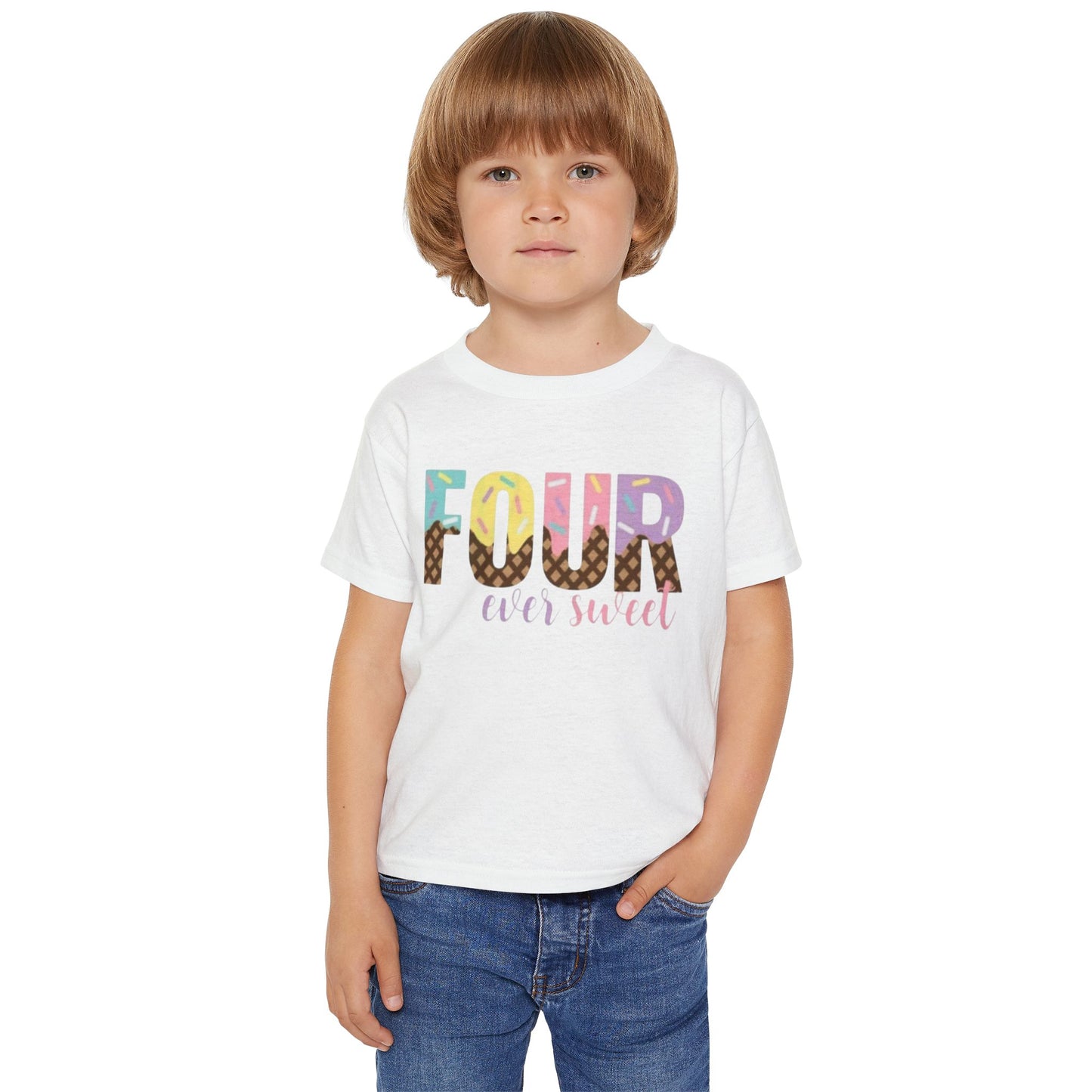 Colorful 'Four Ever Sweet' Toddler T-shirt – Perfect for Birthday Celebrations