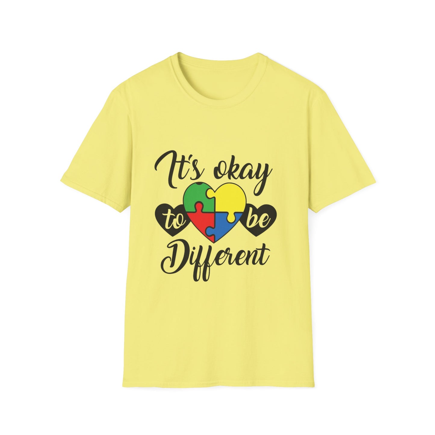 It's Okay to Be Different Unisex T-Shirt - Colorful Puzzle Heart Design