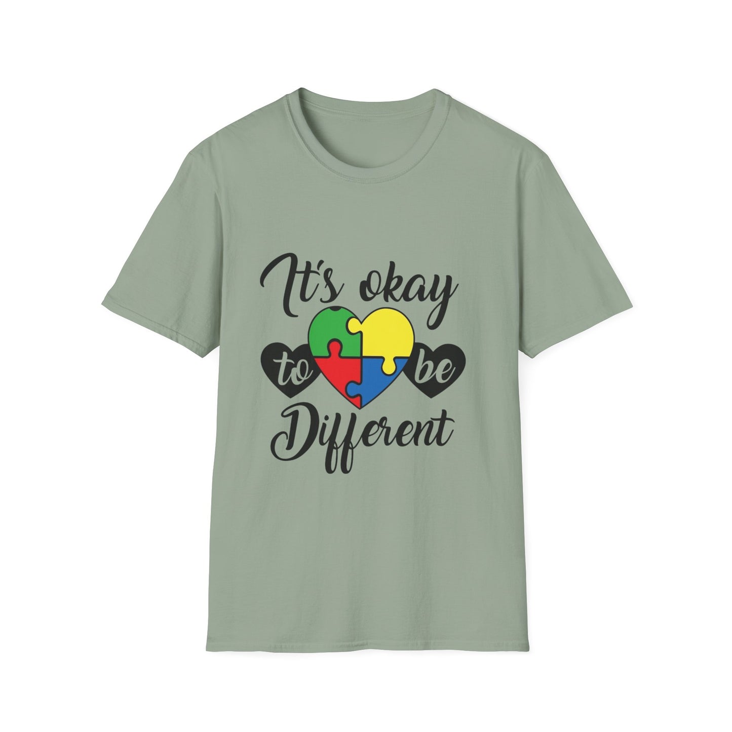 It's Okay to Be Different Unisex T-Shirt - Colorful Puzzle Heart Design