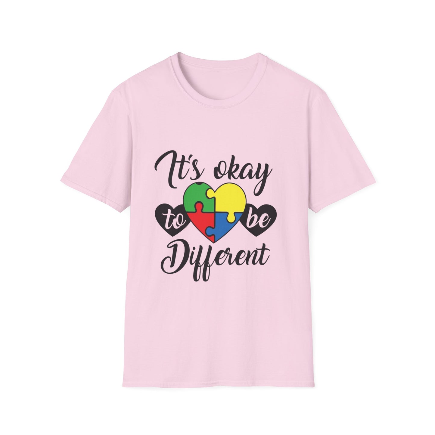 It's Okay to Be Different Unisex T-Shirt - Colorful Puzzle Heart Design