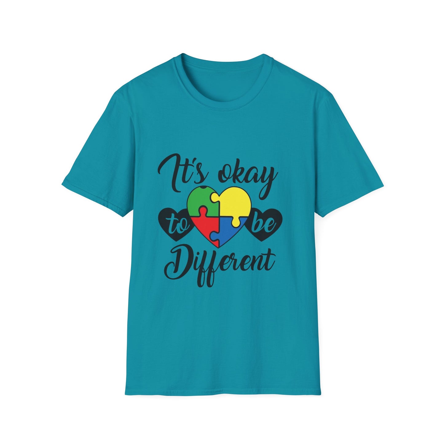 It's Okay to Be Different Unisex T-Shirt - Colorful Puzzle Heart Design