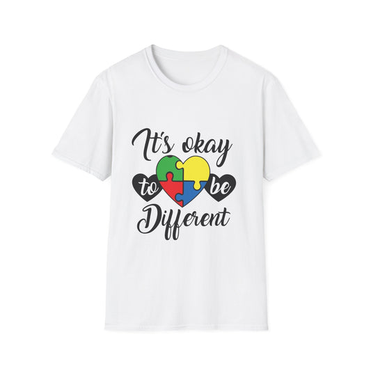 It's Okay to Be Different Unisex T-Shirt - Colorful Puzzle Heart Design