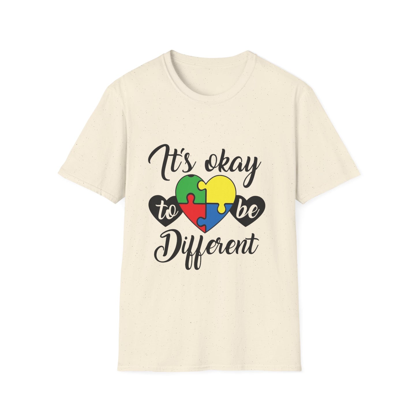 It's Okay to Be Different Unisex T-Shirt - Colorful Puzzle Heart Design