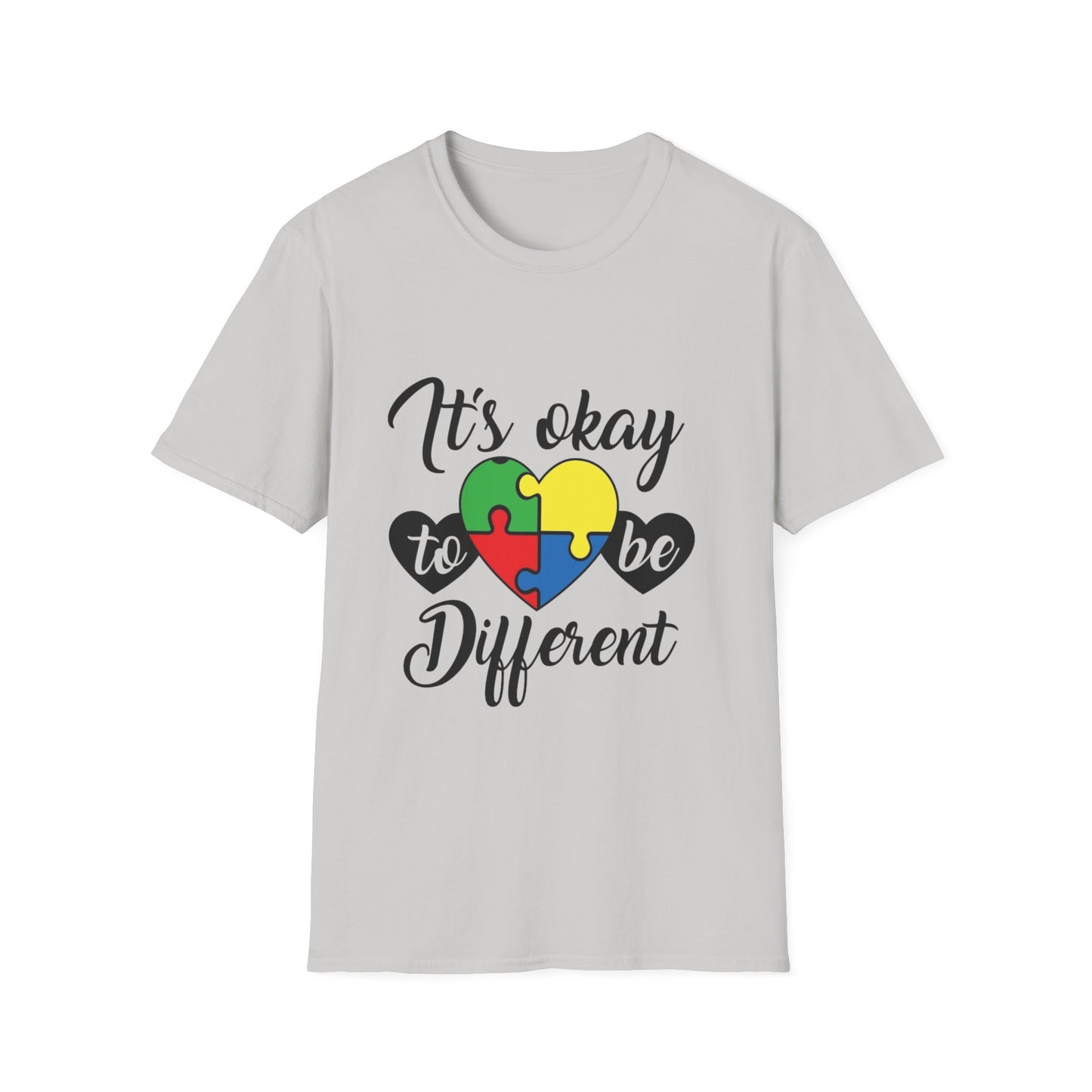 It's Okay to Be Different Unisex T-Shirt - Colorful Puzzle Heart Design